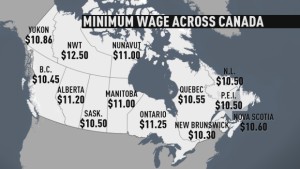 Ставки минимальных зарплат в различных провинциях Канады